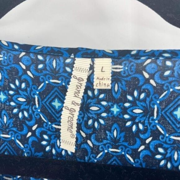 Grand &‎ Greene Women's Geometric Print Tie 3/4 Sleeve Blouse Bohemian Large - Picture 4 of 7